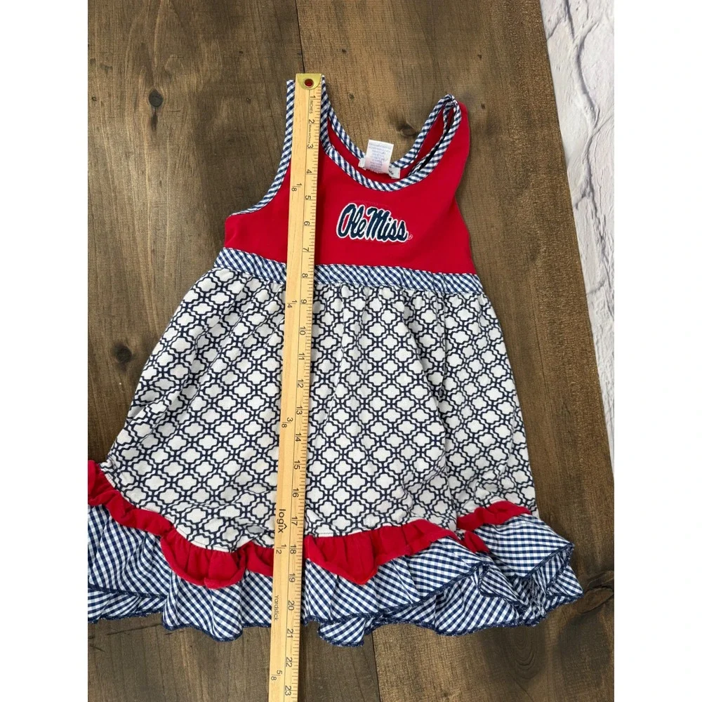 Ole Miss Rebels Girls Knit Ruffled Dress Red Blue Gingham Lattice Size 8